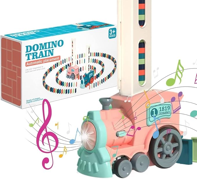 Domino Train Toy Set Set Dominos Automatically, 2022 Upgrade Electric Automatic Domino Train Toy Set for Kids Boys and Girls Age 3+ (Pink, 100 Dominoes)