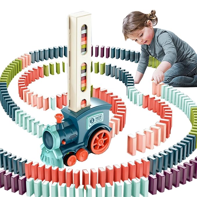 Domino Train Toy Set Set Dominos Automatically, 2022 Upgrade Electric Automatic Domino Train Toy Set for Kids Boys and Girls Age 3+ (Pink, 100 Dominoes)