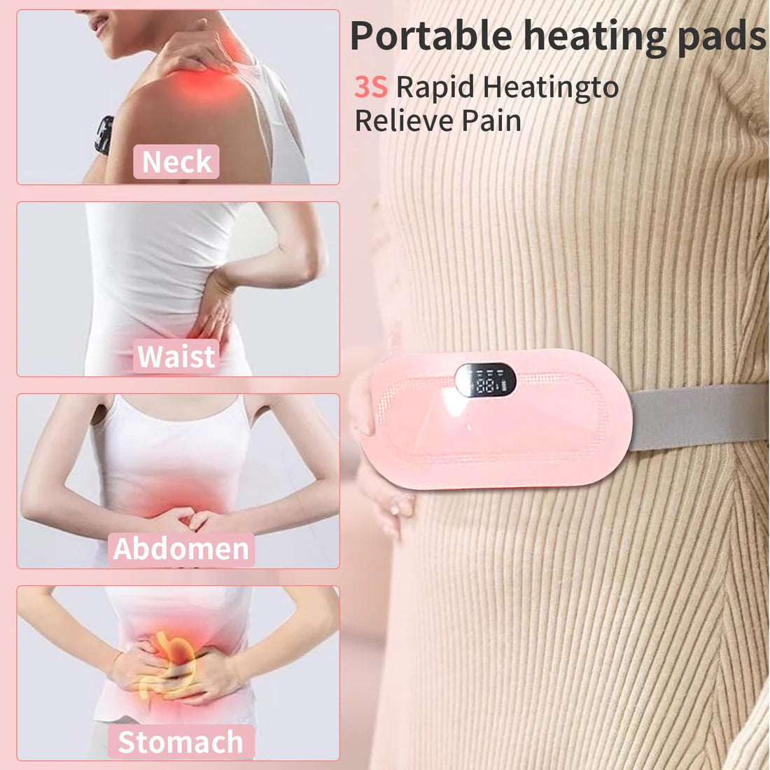 Nexila Heating Pad for Period Cramp Massager Portable Cordless Heating Pad with 4 Heat Levels and 3 Massage Modes for Back Pain Relief Menstrual Heating Pad (Pink)- 1 Year warranty