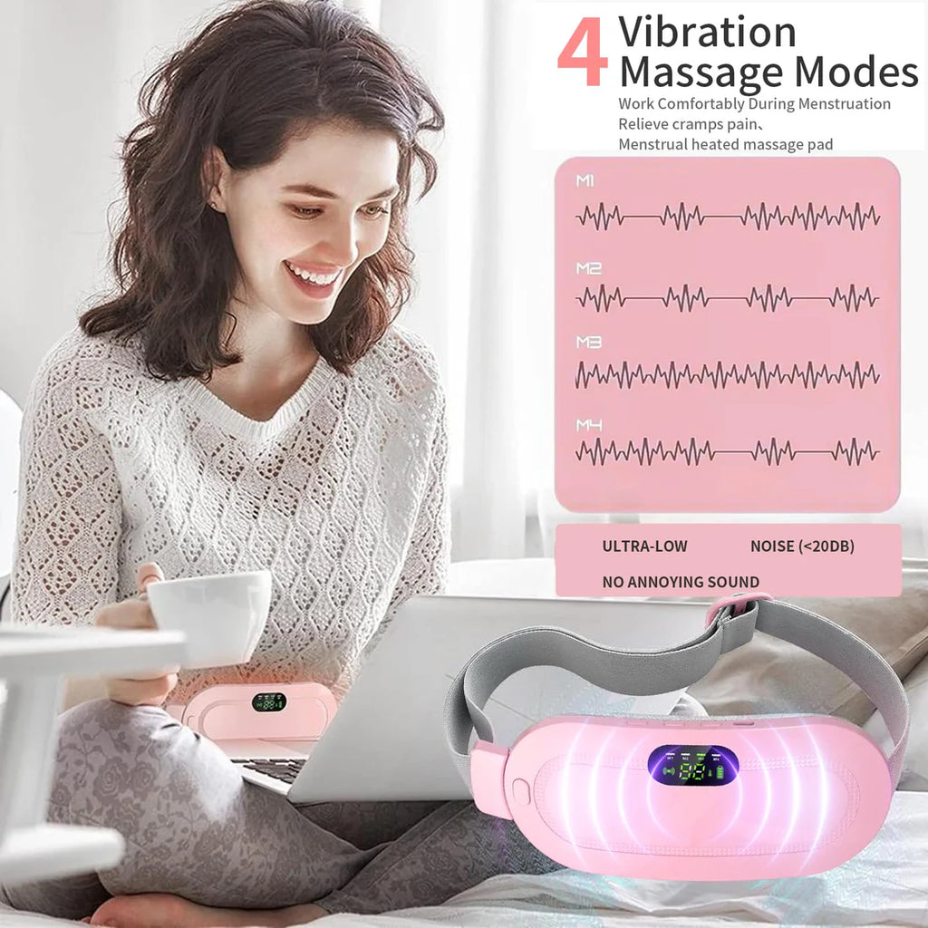 Nexila Heating Pad for Period Cramp Massager Portable Cordless Heating Pad with 4 Heat Levels and 3 Massage Modes for Back Pain Relief Menstrual Heating Pad (Pink)- 1 Year warranty