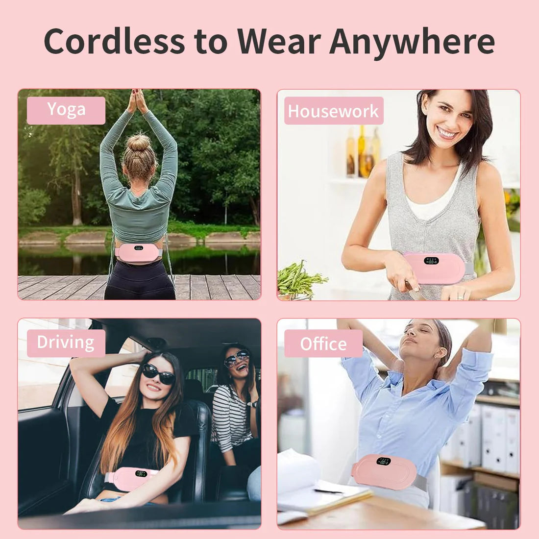 Nexila Heating Pad for Period Cramp Massager Portable Cordless Heating Pad with 4 Heat Levels and 3 Massage Modes for Back Pain Relief Menstrual Heating Pad (Pink)- 1 Year warranty